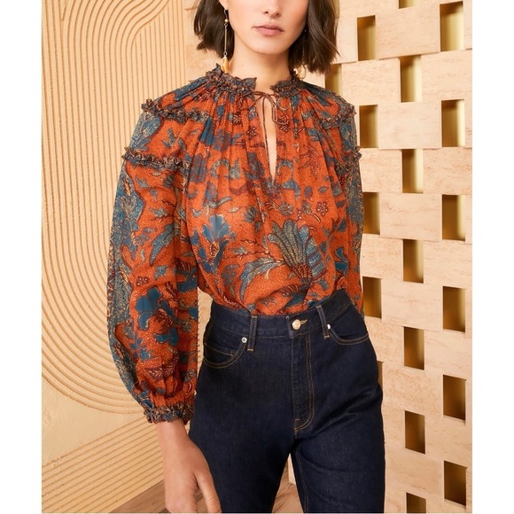 NWOT Ulla Johnson Silk Long-Sleeve Adela Floral Blouse - Picture 1 of 6